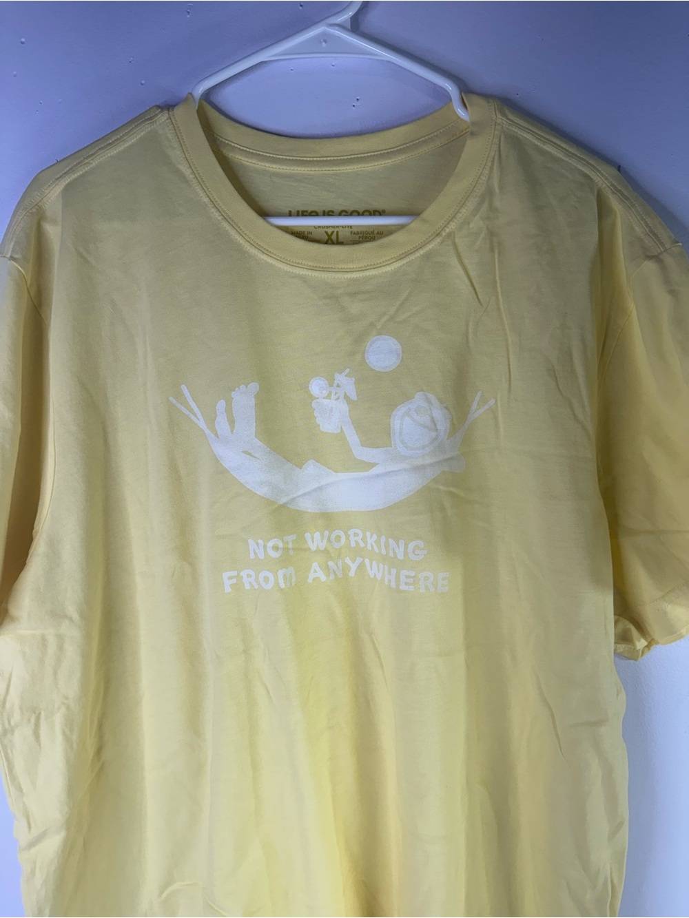 Life is Good Mens XL yellow Not Working From Anywhere T-shirt